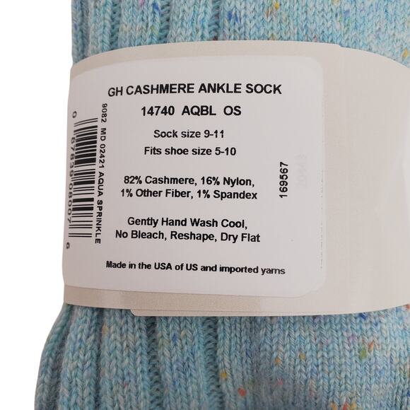 Soft Ribbed 82% Cashmere Ankle Socks Sz 9-11 Warm Cozy Garnet Hill Aqua Sprinkle - Picture 4 of 8